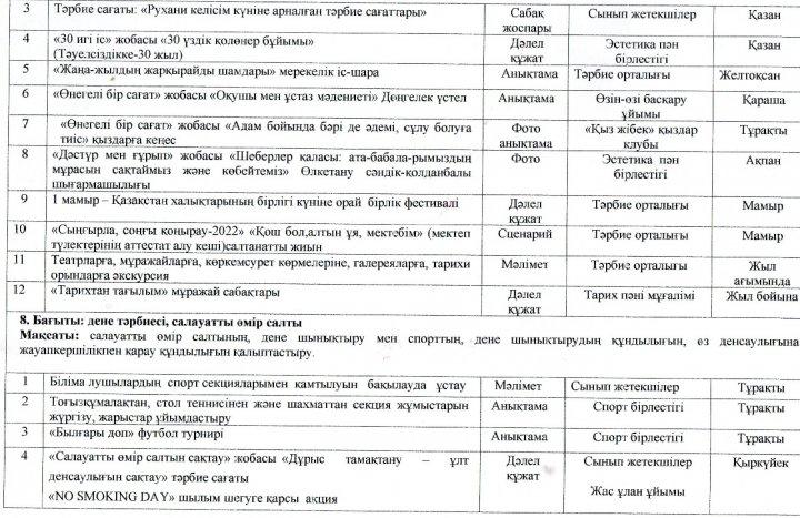 8 бағыт:дене тәрбиесі, салауатты өмір салты жоспары