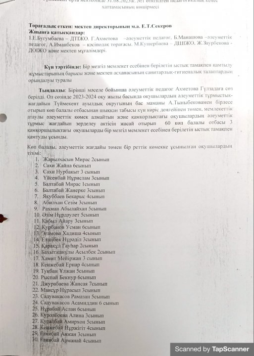 Педагогикалық кеңестің хаттамасы